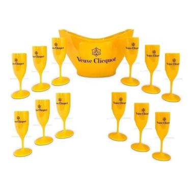 Imagem de Kit Champanheira Veuve Cliquot Acrílico + 12 Taças Espumante Champagne