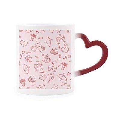 Imagem de Caneca rosa vermelha com corações amor dia dos namorados sensível ao calor Caneca vermelha que muda de cor