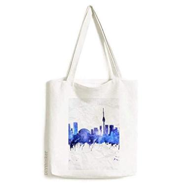 Imagem de Bolsa de lona azul com estampa de cidade marcada do Canadá, bolsa de compras casual