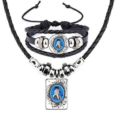 Imagem de Conjunto de joias de pulseira de couro com estampa de folha de desenho animado de folha de pombo