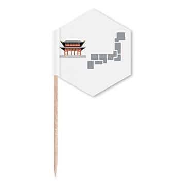 Imagem de Prédios de azulejos de tijolos, bandeiras tradicionais japonesas, palitos de cupcake, festas comemorativas