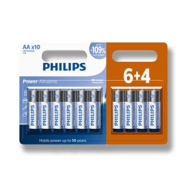 Imagem de 10 Pilhas Bateria Aa Alcalina Philips 2A Pequena 1 Cartela