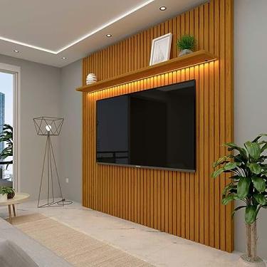 Imagem de Painel Ripado Com Led 184x250 Para Tv 75 Polegadas Nobre Gelius Naturale