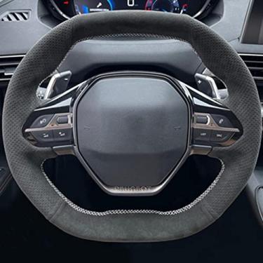 Imagem de BORATO Cobertura de volante de costura manual de camurça de carro, para Peugeot E-208 2020 508 208 2019 2020 3008 4008 5008 2016-2019