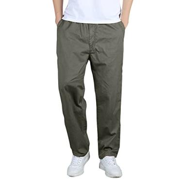 Imagem de Moda masculina casual solta algodão plus size bolso cadarço cintura elástica calças calças bonitas, Verde militar, 3G