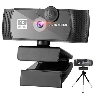 Imagem de RERBO Câmera e microfone para computador de mesa, webcam 1080p com foco automático, suporte para tripé e capa protetora Câmera Web USB FHD para videoconferência e transmissão