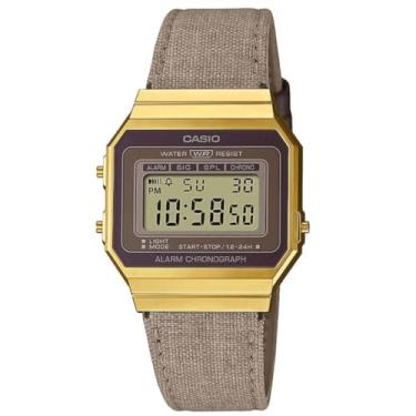 Imagem de Casio Coleção de relógio digital unissex vintage com pulseira de tecido, Marrom, A700WEGL-5AEF-AMZUK