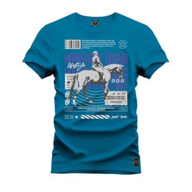 Imagem de Camiseta T-Shirt Algodão 100% Algodão Capa de Cavalo Azul G