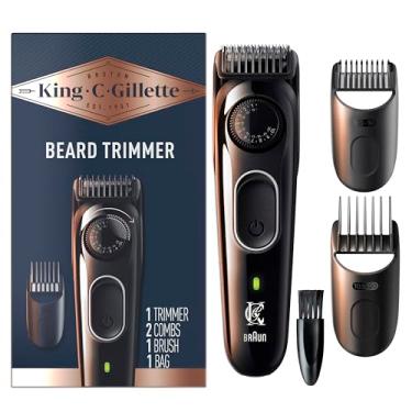Imagem de King C. Gillette Aparador de barba sem fio para homens, o kit inclui 1 aparador, 3 pentes intercambiáveis, 1 escova de limpeza, 1 carregador, 1 bolsa de viagem, azul