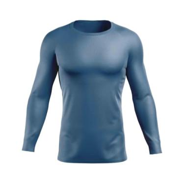 Imagem de Camisa Proteção Solar Masculina Uv Termica Manga Longa Segunda Pele (BR, Alfa, M, Regular, Azul marinho)
