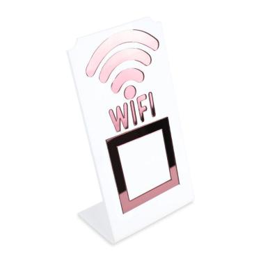 Imagem de Placa Wifi QR Code Display Acrílico de Mesa Balcão Branco Cor:Branco e Rosa
