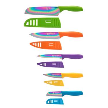 Imagem de Hampton Forge HMC01E550S Conjunto de facas de titânio arco-íris – 10 peças com protetores de lâmina, aço inoxidável