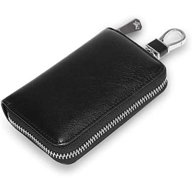 Imagem de Carteira de porta-chaves, porta-chaves de carro, porta-chaves de couro genuíno, bolsa para chaves de carro, à prova d'água, portátil, bolsa com zíper, porta-cartões, carteira com 6 ganchos,