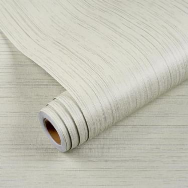 Imagem de YENHOME Papel de parede texturizado Peel and Stick Faux Grasscloth Peel and Stick Wallpaper 43 cm x 38 cm papel de parede autoadesivo para quarto papel de contato cinza bege para armários papel de