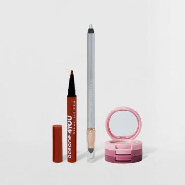 Imagem de Kit Trio de Sombras Rose Sparkle + Lápis Para Olhos Prata + Caneta Batom Nude 4you (3 Produtos)