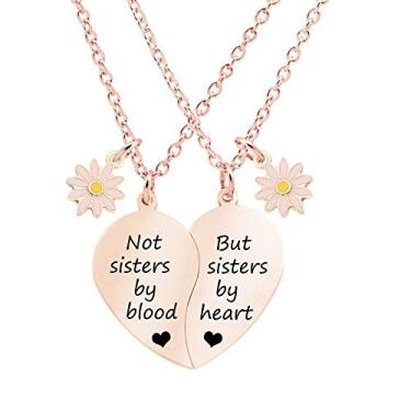 Imagem de MJartoria Colar BFF para dois corações divididos Not Sisters by Blood Pendant Best Friend Friendship Conjunto de 2 presentes de Dia dos Namorados para ela, Metal, Sem Pedra Preciosa