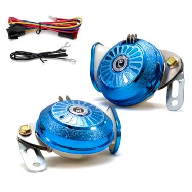 Imagem de AOLIHAN Kit de buzina de carro alto, buzina de trem de 3 tons com sons diferentes, buzinas de caminhão de tom alto e baixo de 130 db, buzina dupla moderna azul 12V para