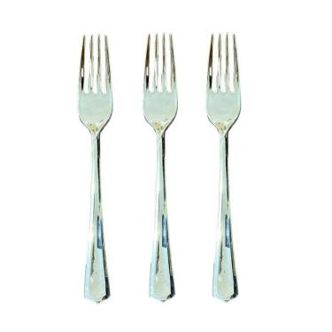 Imagem de Kit 200 Garfos Descartáveis De Luxo Em Plástico Prata 18Cm