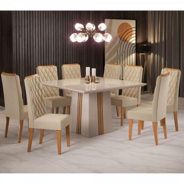 Imagem de Mesa de Jantar Quadrada Sonhare Com 8 Cadeiras Iza Off White/Cobre/Bege/Vd Off White - Casa Giulia