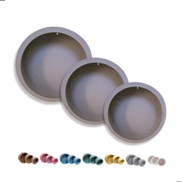 Imagem de Kit Trio de Nicho Redondo Em Mdf Cinza Decoração Fixa de Parede Porta Objetos