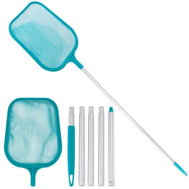 Imagem de U.S. Pool Supply Rede de escumadeira para piscina com 5 seções de alumínio conectadas - Rede de malha fina para limpeza rápida de detritos - Limpa spas e lagoas