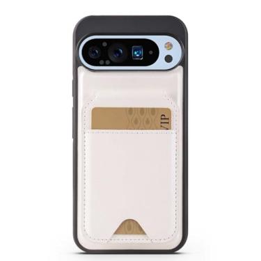 Imagem de HAO RIYLN Capa carteira para Google Pixel 9/Pixel 9 Pro/Pixel 9 Pro XL, capa de couro com bloqueio RFID destacável 2 em 1 compartimento para cartão capa de sucção magnética montada no carro, branca, 9
