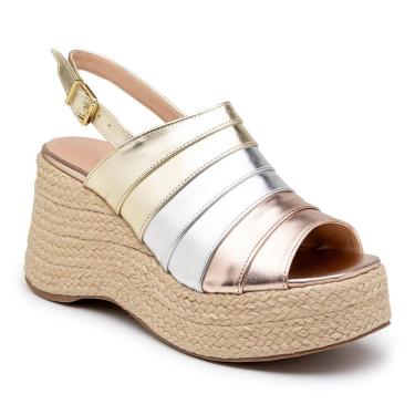 Imagem de Sandália Feminina Anabela Mix de Metalizados Salto com Corda