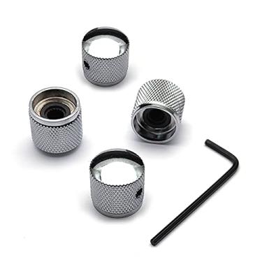 Imagem de SAPHUE 4 peças de botões de controle de velocidade de guitarra tom de cúpula de volume de metal com conjunto de parafusos Allen Chaves para Fender Strat Telecaster Gibson Les Paul Guitarra ou Baixo elétrico (Cromado)