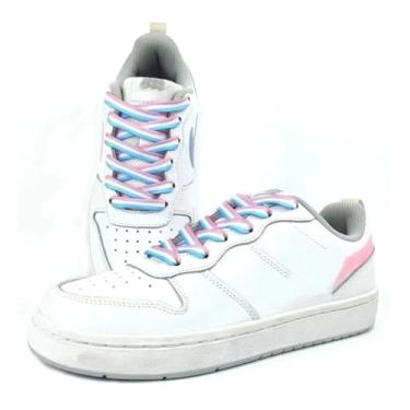 Imagem de Cadarços Listrados Colorblocked Tênis Infantil Adulto Cadarços Elásticos De Cor Gradiente Acessórios Para Sapatos(Purple white 6,140cm)