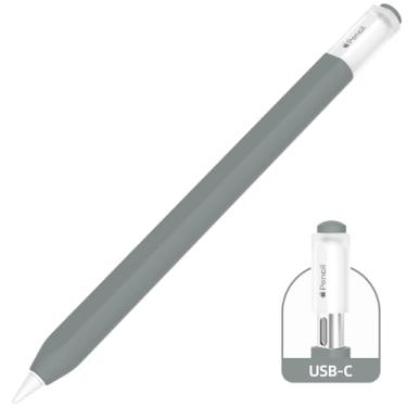 Imagem de AZF Capa compatível com Apple Pencil USB C, capa protetora de silicone antiderrapante para Apple Pencil (USB-C), suporte magnético. (cinza)