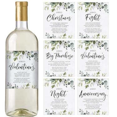 Imagem de Etiquetas Greeneryl Wedding First Wine Bottle Labels, conjunto de 6 etiquetas à prova d'água, presente de casamento, marcos de casamento, primeiro casamento