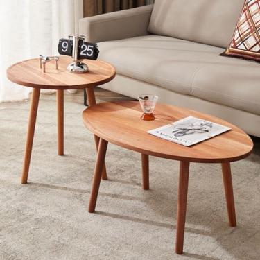 Imagem de Conjunto de 2 mesas de centro, pequena mesa de centro oval, mesa de chá de lazer estilo contemporâneo, mesa central moderna de meados do século para sala de estar - fácil de montar