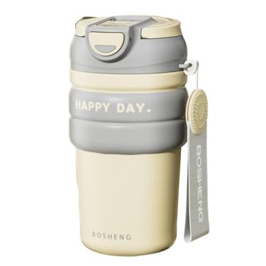 Imagem de Copo de viagem de aço inoxidável de 450 ml com canudo, caneca isolada 316 à prova de vazamento para bebidas quentes e frias, sem BPA, xícara de café portátil com aderência antiderrapante e base de