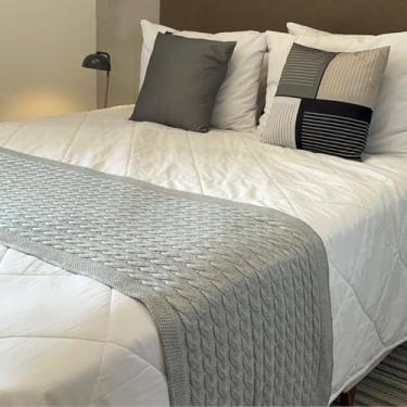 Imagem de Pasadeira Peseira Manta Sofa Sala Cama Casal Padrão Tricot 180x60 cm (Cinza)