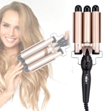 Imagem de Modelador Triondas 3 Barris Cachos Volumosos Ondas Perfeita Prancha Profissional Bivolt Turmalina Cerâmica Anti estático