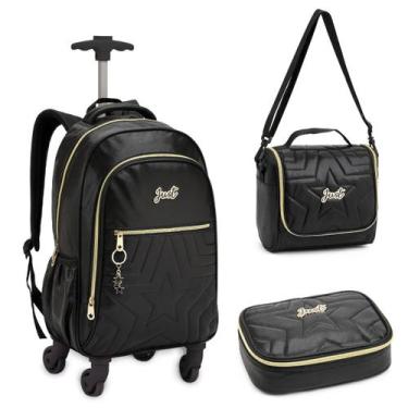 Imagem de Kit Mochila Rodinha Denlex 360º Feminino Escolar Metalizado Fashion, P