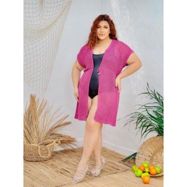 Imagem de Saida de praia Plus Size  g1 g2 g3 manga curta trico croche - Toda Bel
