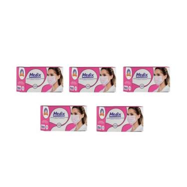 Imagem de KIT 250 Máscara Cirúrgica Descartável Tripla elástico - MEDIX, Rosa