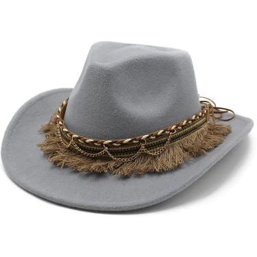 Imagem de Chapéus de cowboy Chapéu de cowboy para mulheres homens jazz boné estilo curvado borda cowgirl, cinza escuro, terno para 57-58 cm