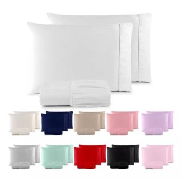 Imagem de Jogo De Lençol Queen 100% Algodão  Ponto Palito 3 Pç Branco - Sara enx