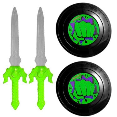 Imagem de Kit Guerreiro Super Heróis com  2 Espadas e 2 Escudos Verde - Toy Mast