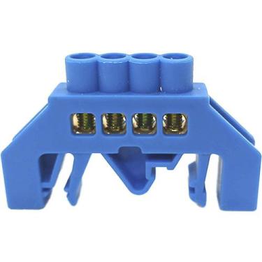 Imagem de Barramento Terminal Barra Neutro para Trilhos Din ou Fixo Azul 4 Furos