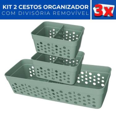 Imagem de Kit 3 Cesto Organizador Rattan c/ Divisória Removível Mini M - Usual U