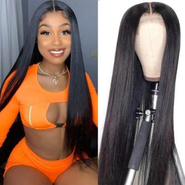 Imagem de Front lace peruca preta lisa 80cm fibra premium repartição livre - JUP