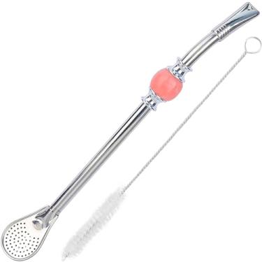 Imagem de Canudos premium de erva mate, canudos Bombilla Mate de aço inoxidável reutilizáveis, com contas coloridas - acessórios Bombilla for Mate para beber cabaça e conjunto Bombilla, com filtro de cabeça