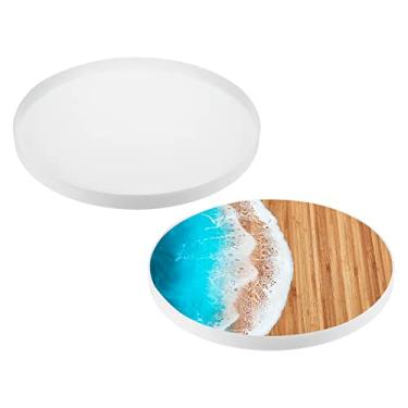 Imagem de HARFINGTON Tabuleiro de charcutaria de 50 cm, bandeja de molde de silicone de resina, molde epóxi, tábua de corte, mesa de centro para arte faça você mesmo, decoração de casa (redonda)