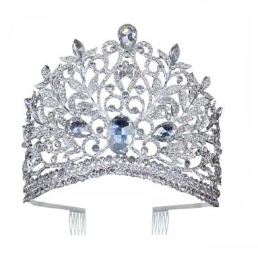 Imagem de Tiaras e coroas de casamento com joias para mulheres, formatura, tiaras de casamento e coroas com pentes, tiara de casamento com coroa de rainha de cristal para noiva, tiara de princesa para concurso