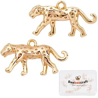 Imagem de Beebeecraft Pequenas 10 peças de pingentes de guepardo de leopardo banhado a ouro 18K tridimensionais com argola para colar de pulseiras DIY, Latão banhado a ouro 18K, Latão