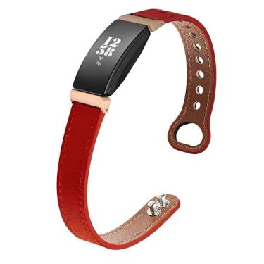 Imagem de Wongeto Pulseiras de couro compatíveis com Fitbit Inspire 2/HR/Inspire, pulseira de couro genuíno de liberação rápida para rastreador de fitness, mulheres e homens (vermelha)