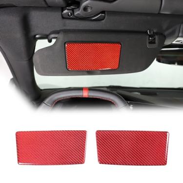 Imagem de Adesivo de painel de espelho de vaidade de carro compatível com Corvette C8 Stingray 2020-2023 fibra de carbono macia 2 peças decalques de espelho de teto acessórios de acabamento (carbono vermelho)